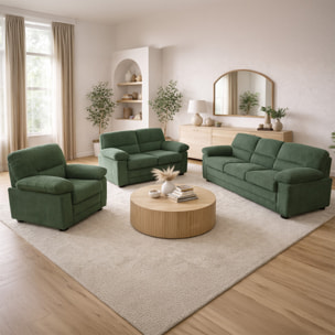Canapé 3 places + 2 places + fauteuil en velours côtelé vert foncé MATHEW