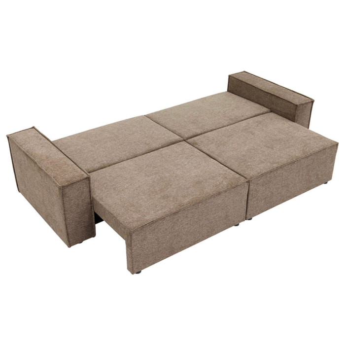 Cezanne - Canapé droit 3 places convertible avec coffre en tissu texturé - Marron
