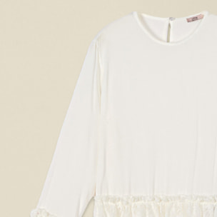 Oltre - Blusa in viscosa con dettagli in pizzo - Bianco