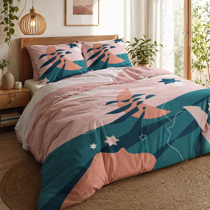 Parure housse de couette 3pcs avec taies oreiller 100% coton 47fils heol