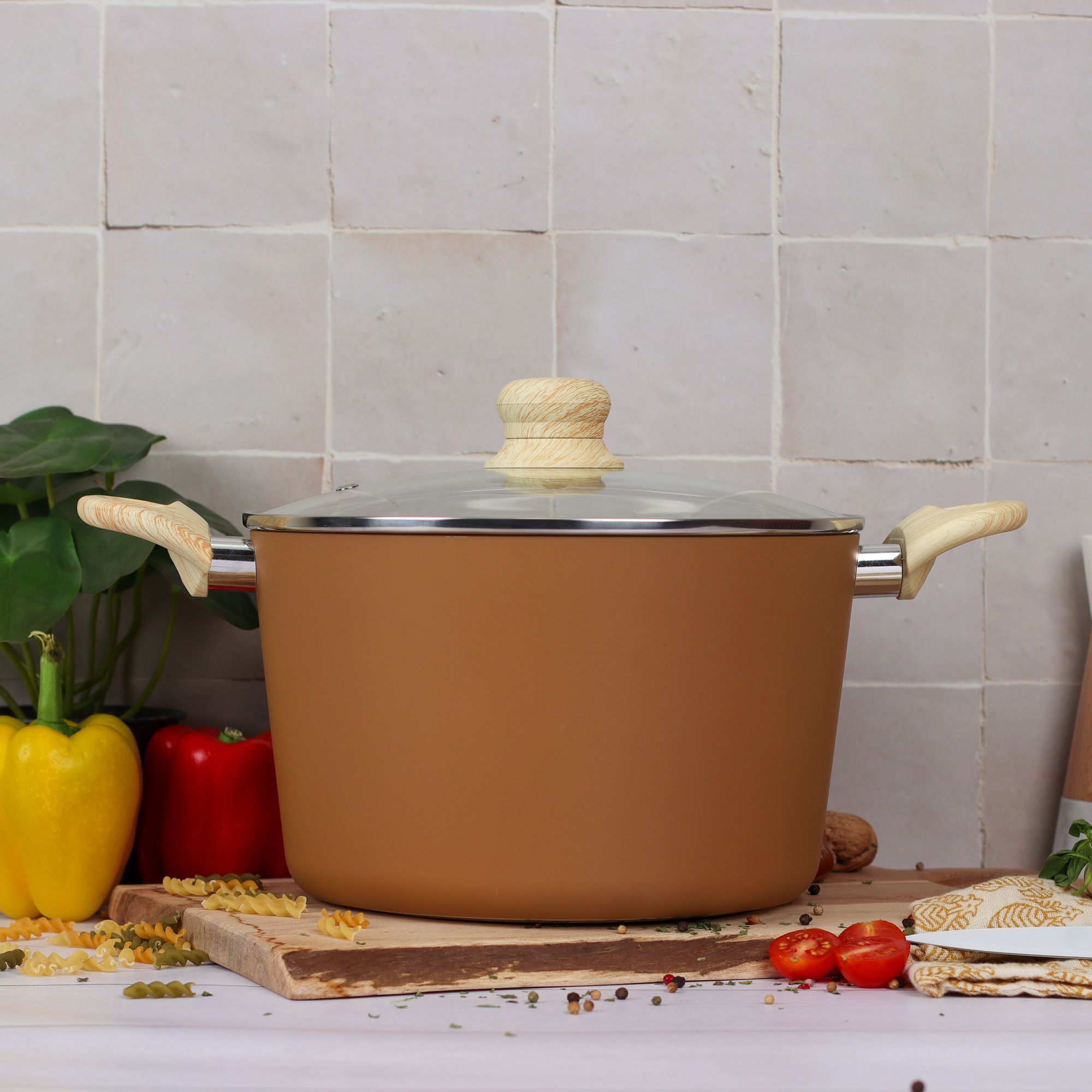 Faitout en revêtement céramique 24cm noisette - tous feux COLORAMA