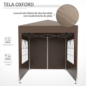 Carpa Plegable Gazebo 2x2 m Cenador de Jardín con 4 Paredes Laterales Tela Oxford 2 Puertas 2 Ventanas y Bolsa de Transporte para Exterior Terraza Camping Fiestas Marrón