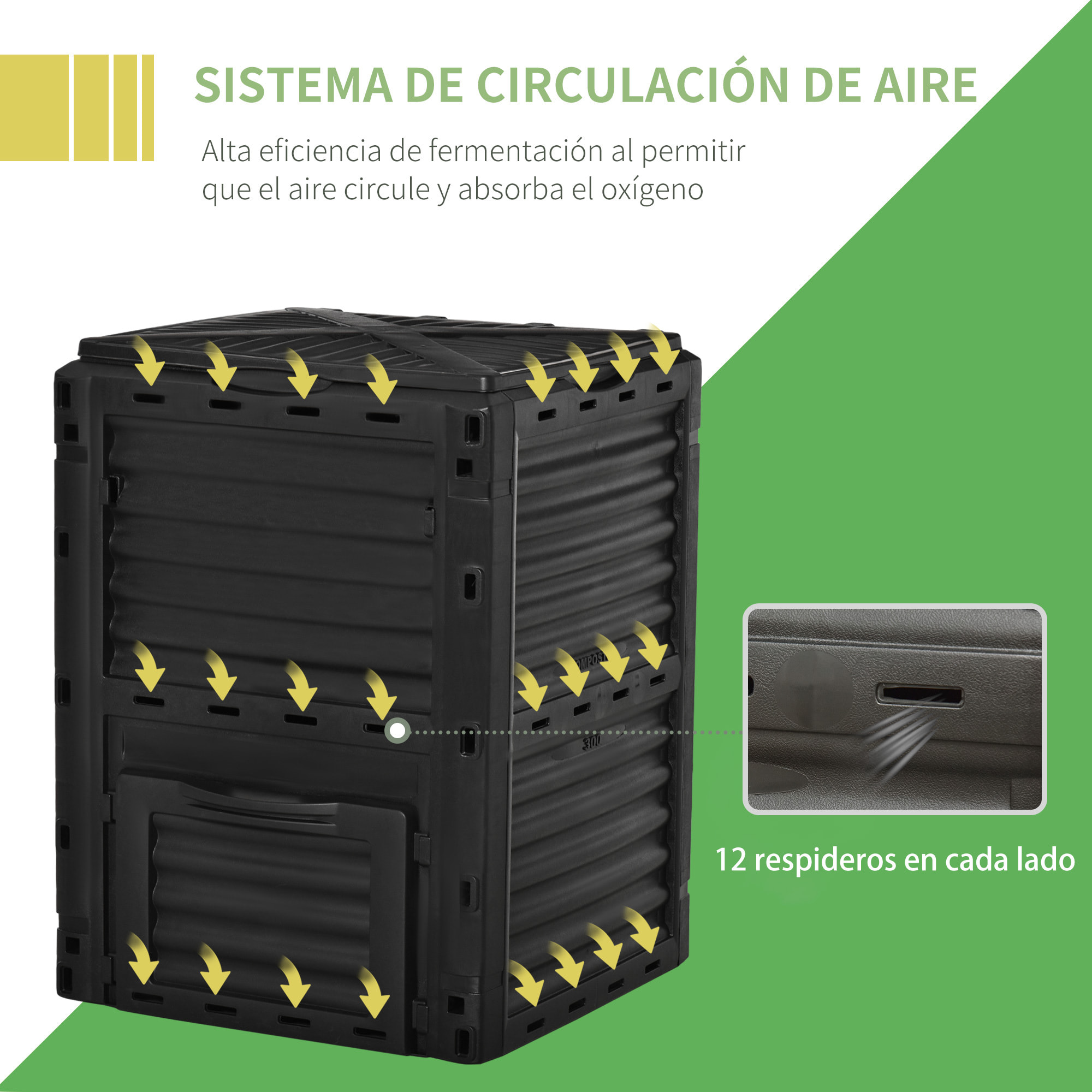 Compostador Capacidad 300L para Producción Abono Orgánico 60,5x60,5x81,5 cm