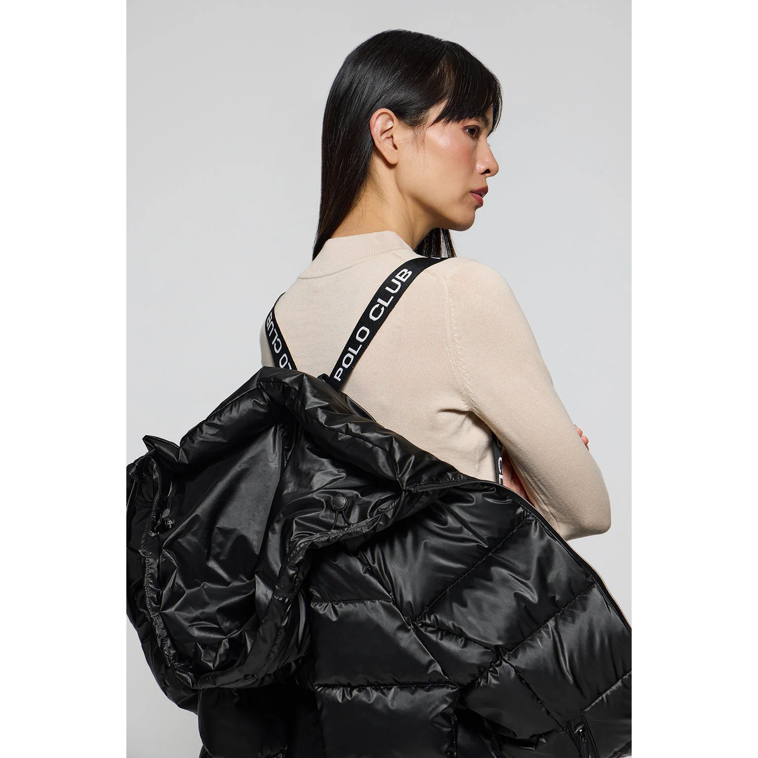 Chaquetón negro efecto brillo Snow de capucha fija y detalles Polo Club