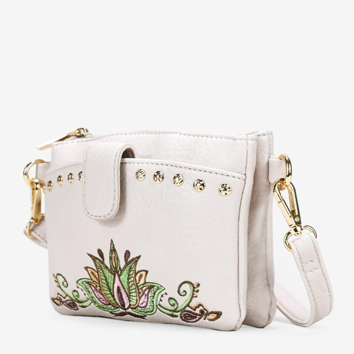 Bolso pequeño beige con bordado