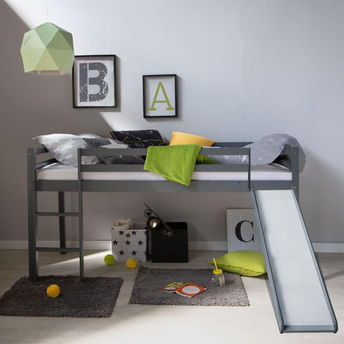 Letto a soppalco in legno con scivolo per bambini HomeStyle4U Multicolor