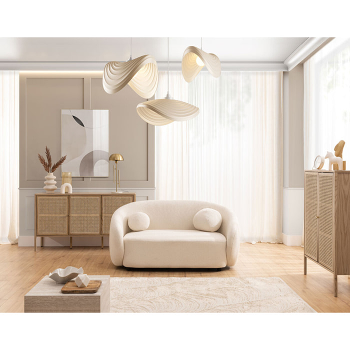 Flore - Canapé droit 2 places en tissu bouclette - Beige