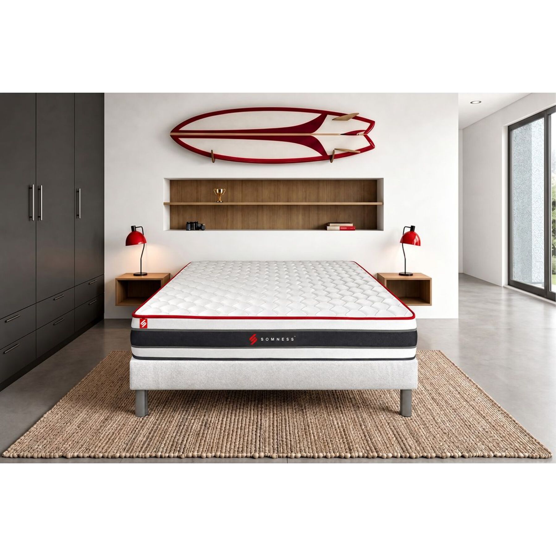Ensemble - Matelas Ressorts ensachés et mémoire de forme 22cm d'épaisseur - 3 zones de confort - Confort ferme - Sommier tapissier en kit - 2 places