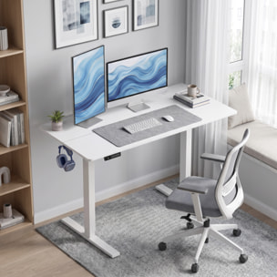 HOMCOM Escritorio Elevable 120x60 cm, Escritorio Eléctrico Regulable en Altura con 3 Alturas de Memoria, Pantalla LED, 2 Ganchos, 2 Pasacables, para Oficina en Casa, Estudio, Blanco