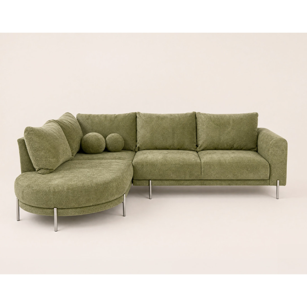 Gabin - Canapé d'angle gauche 5 places en velours texturé - Vert Kaki