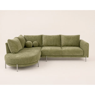 Gabin - Canapé d'angle gauche 5 places en velours texturé - Vert Kaki