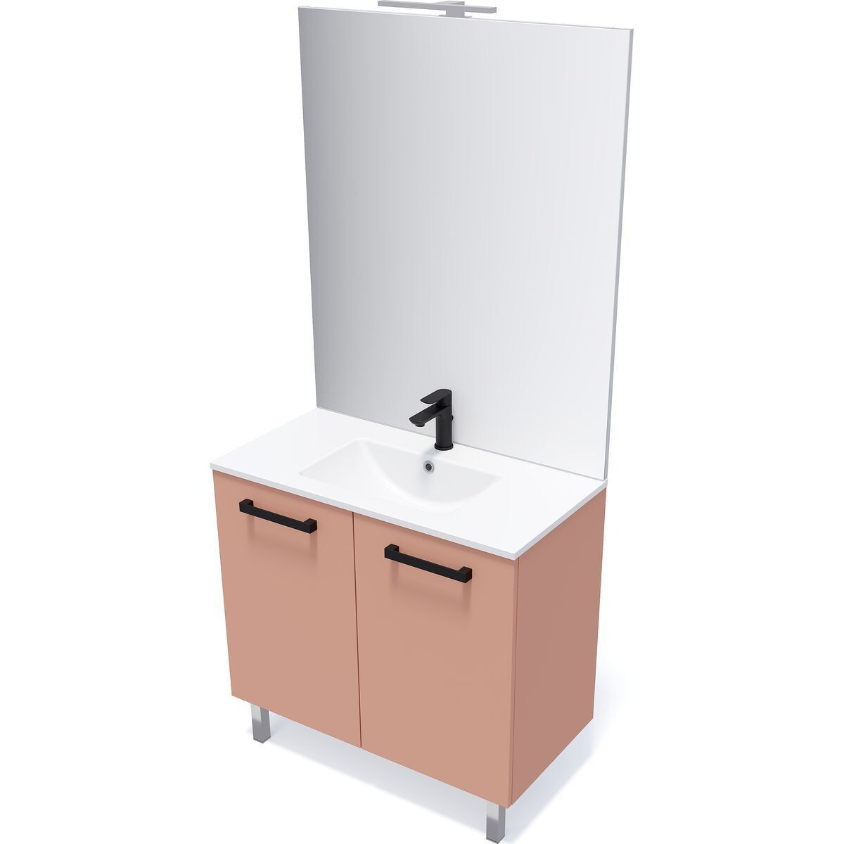 Meuble salle de bain vasque intégrée 2 portes + miroir - CHELSEA