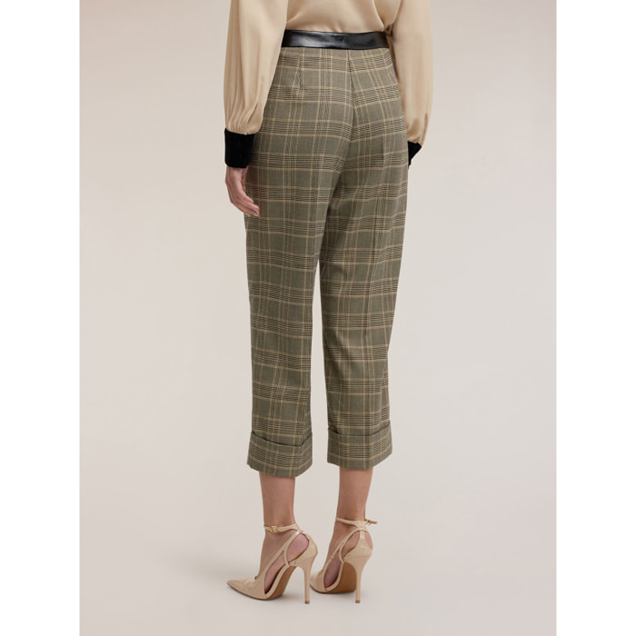 Motivi - Pantaloni cropped tinto filo fantasia check - Beige
