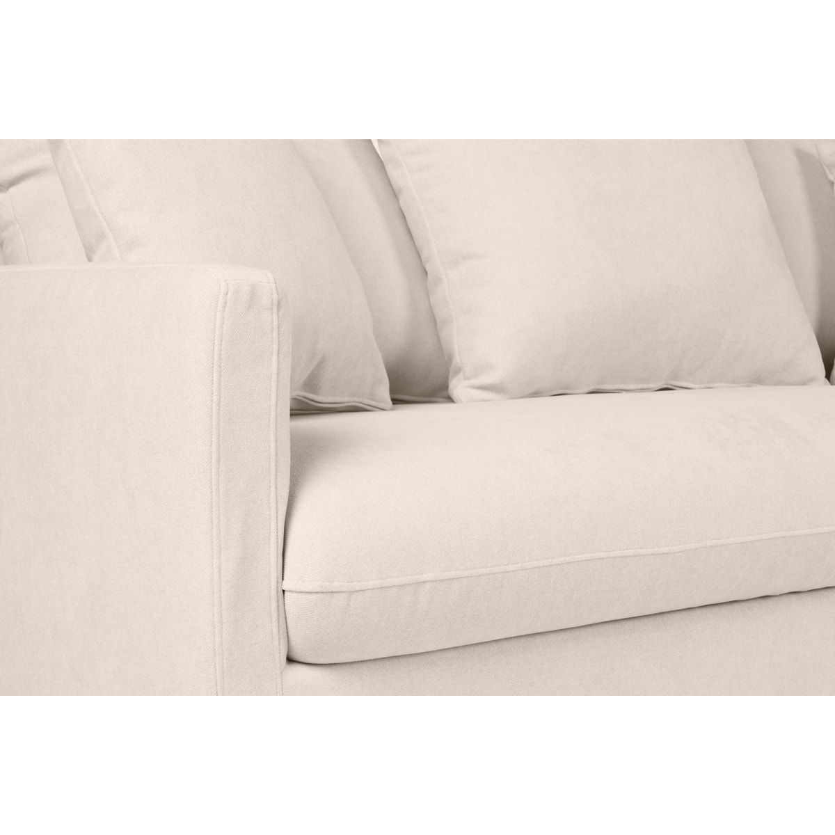 Canapé convertible scandinave 3 places en tissu effet velours beige et bois clair LOUISE