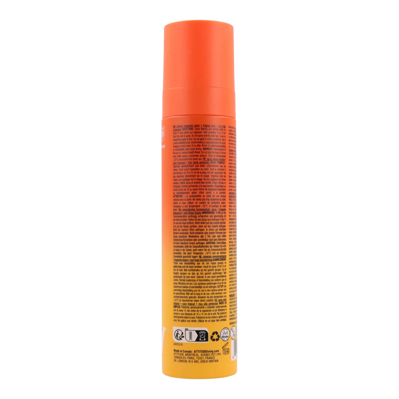 Mineral sunscreen Spray Face & Body SPF 50 Coco tropicale Attitude Sunly 75 ml