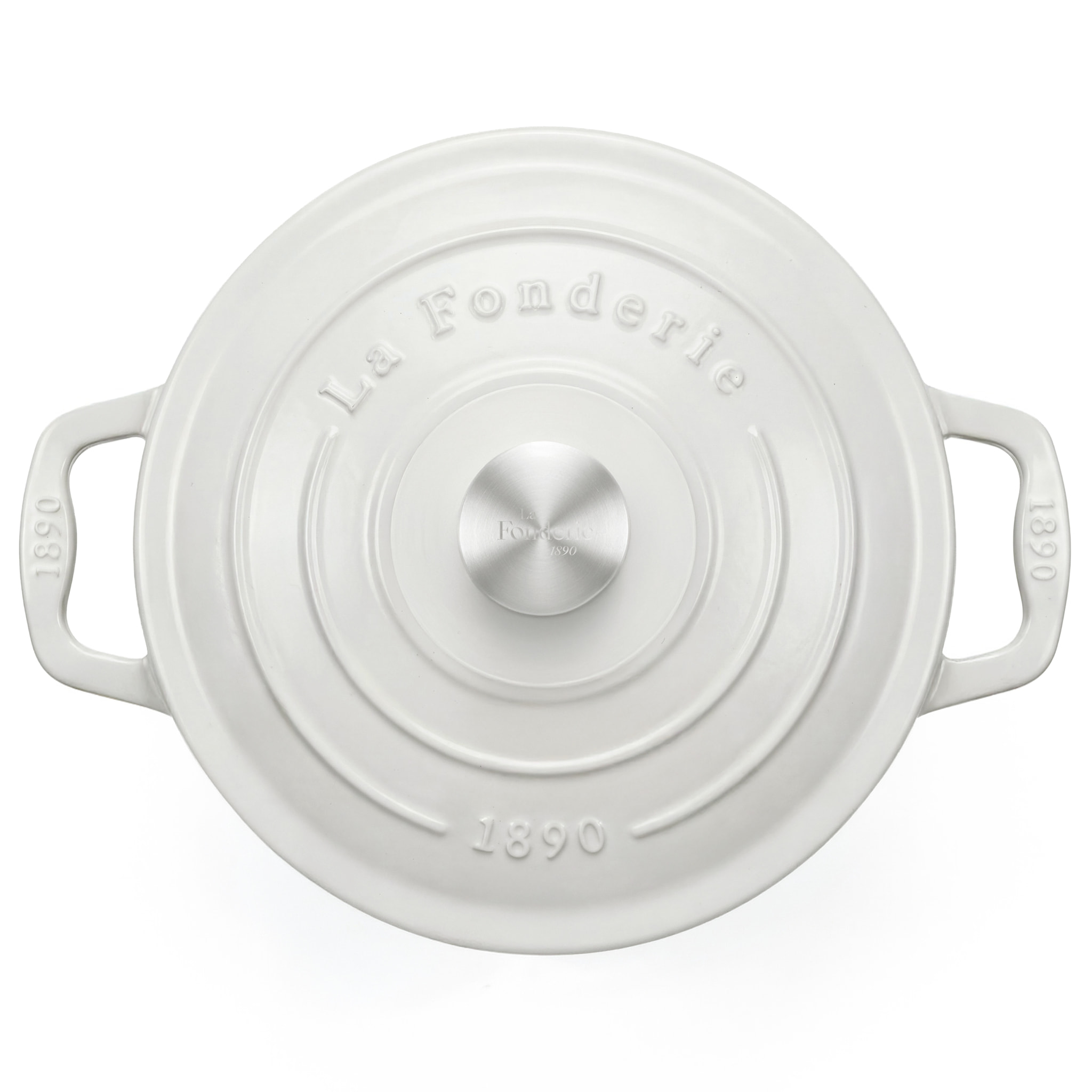 La Fonderie 1890 IENA25, Cacerola de hierro fundido, 25cm, capacidad 4,7L, beige, compatible con todos los fuegos, inducción, gas, parrilla y horno.