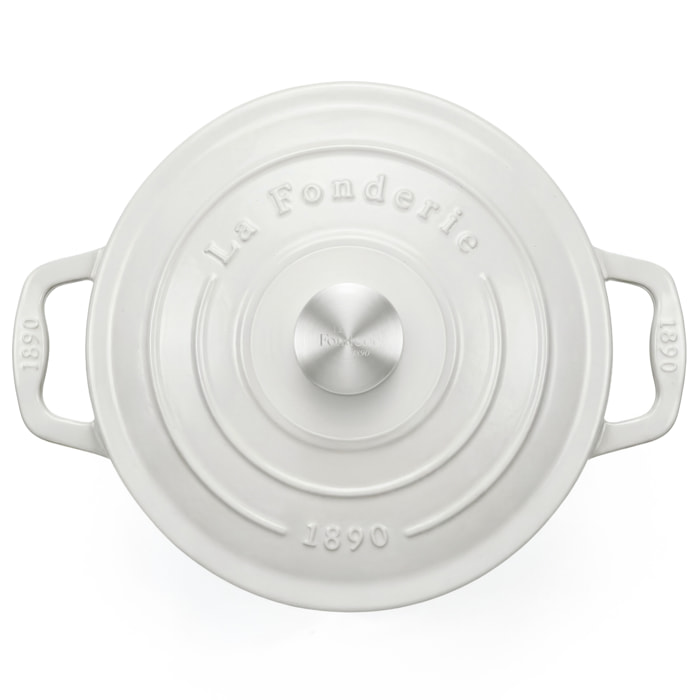 La Fonderie 1890 IENA25, Cacerola de hierro fundido, 25cm, capacidad 4,7L, beige, compatible con todos los fuegos, inducción, gas, parrilla y horno.