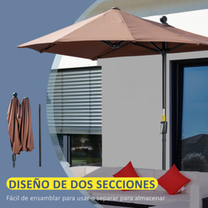 Sombrilla de Pared de Jardín 200x190x240 cm Parasol de Terraza con Manivela Poste de Acero y Base Cruzada Anti-UV para Terraza Balcón Café