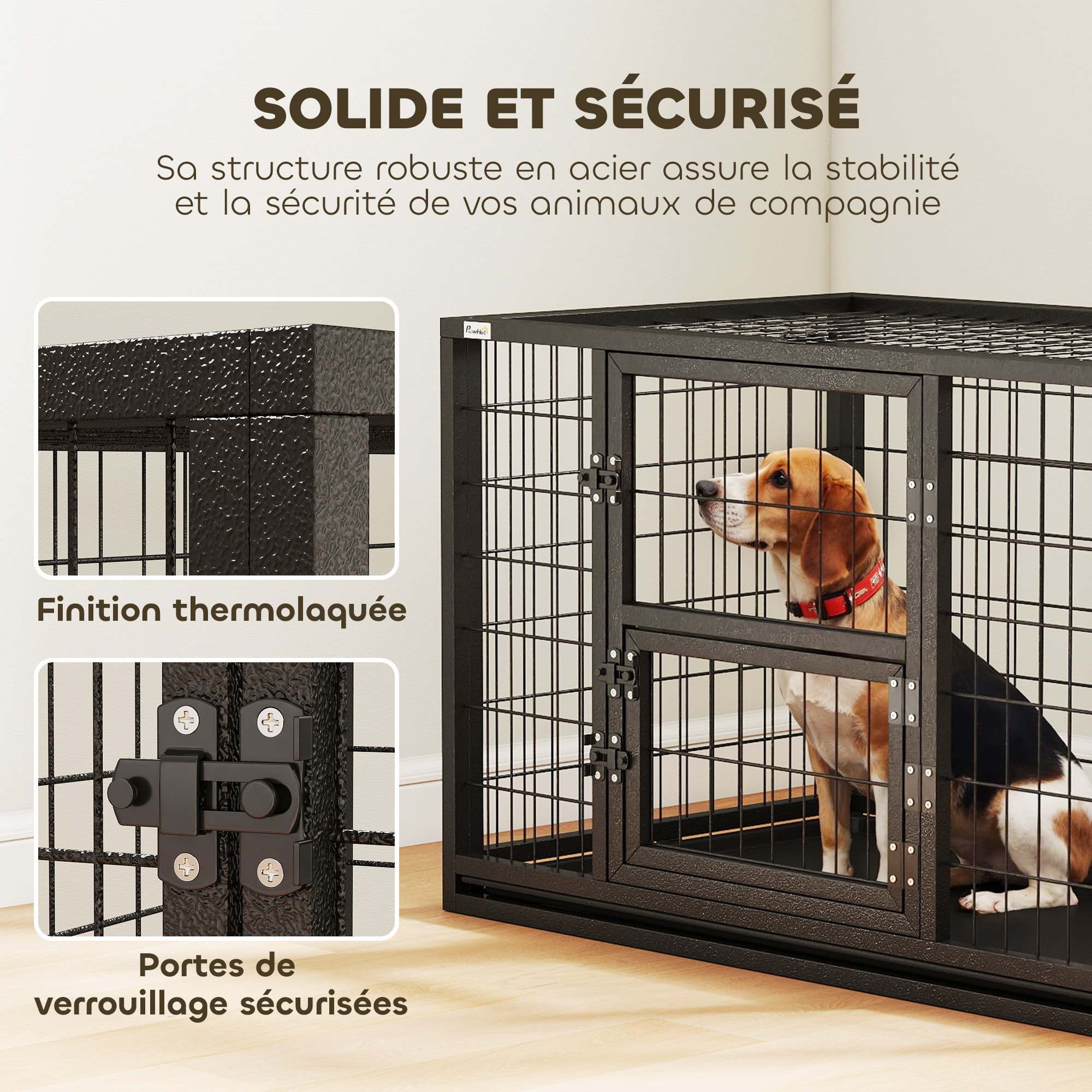 Cage pour chien 94 x 60 x 64 cm toit ouvrant trappes nourrissage porte acier noir