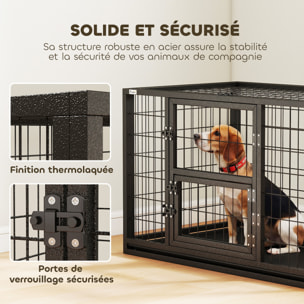 Cage pour chien 94 x 60 x 64 cm toit ouvrant trappes nourrissage porte acier noir