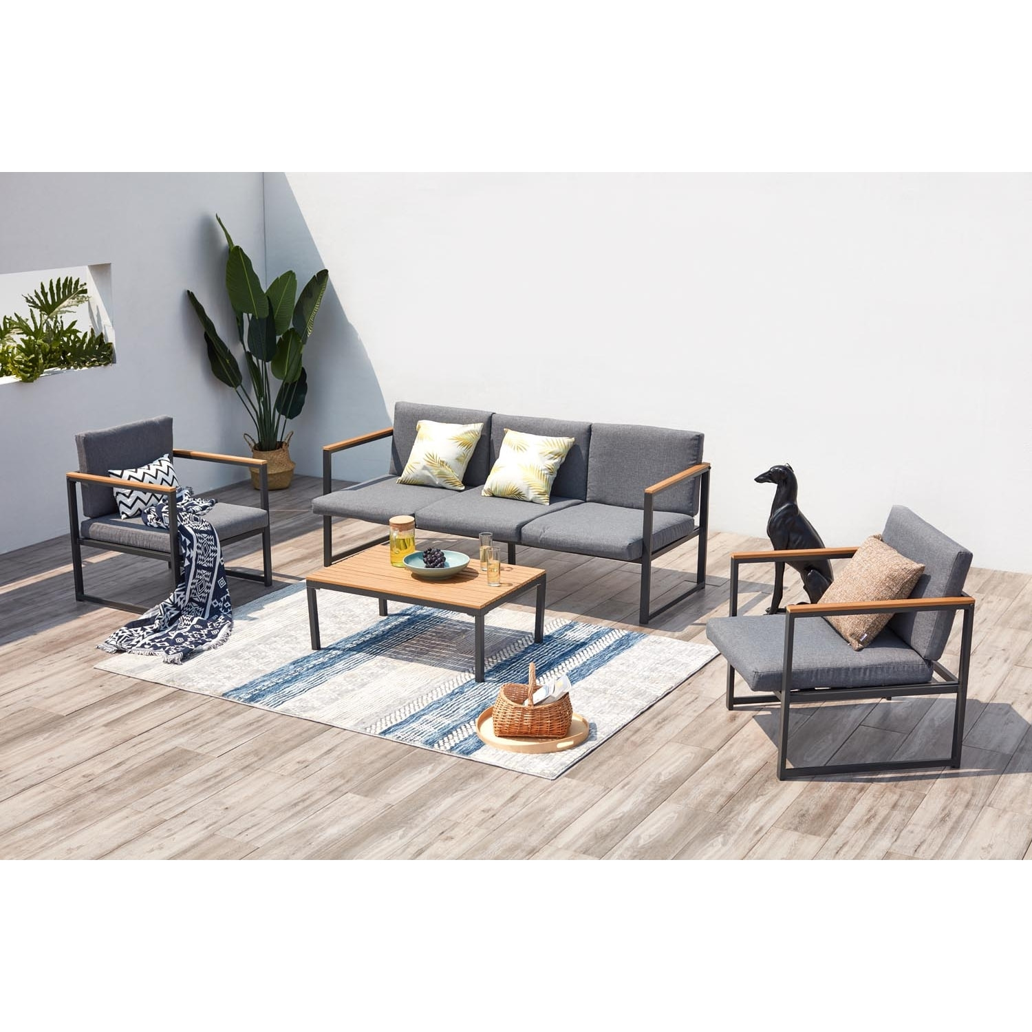 Salon de jardin bas en aluminium grisMATTA