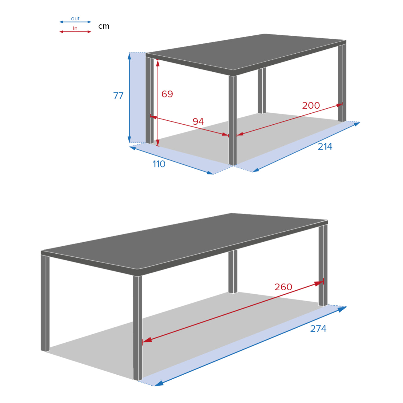 Table de jardin extensible rectangulaire "Évasion" en aluminium lin et argile traité époxy 10 places