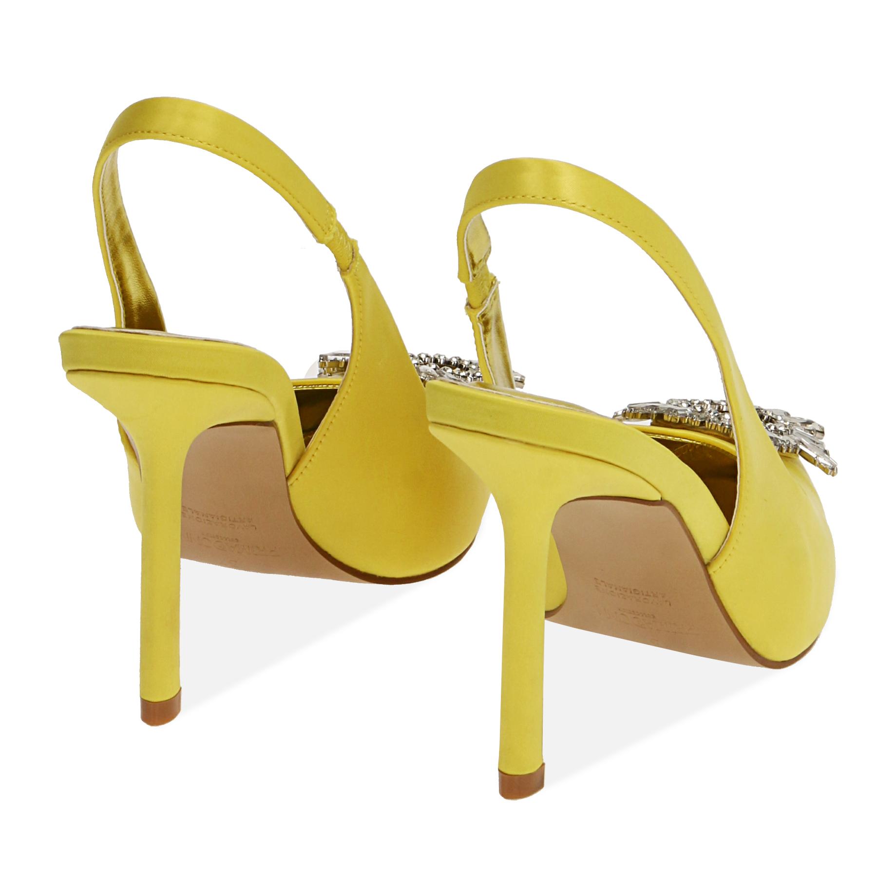 Slingback gialle in raso, tacco 10 cm