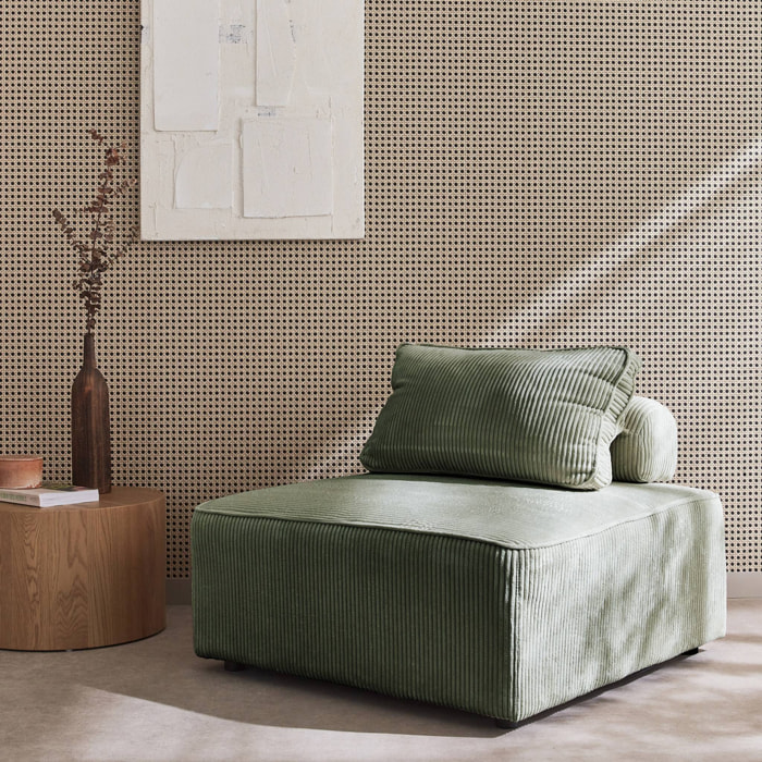 Chauffeuse  pour canapé modulable velours côtelé vert avec un coussin