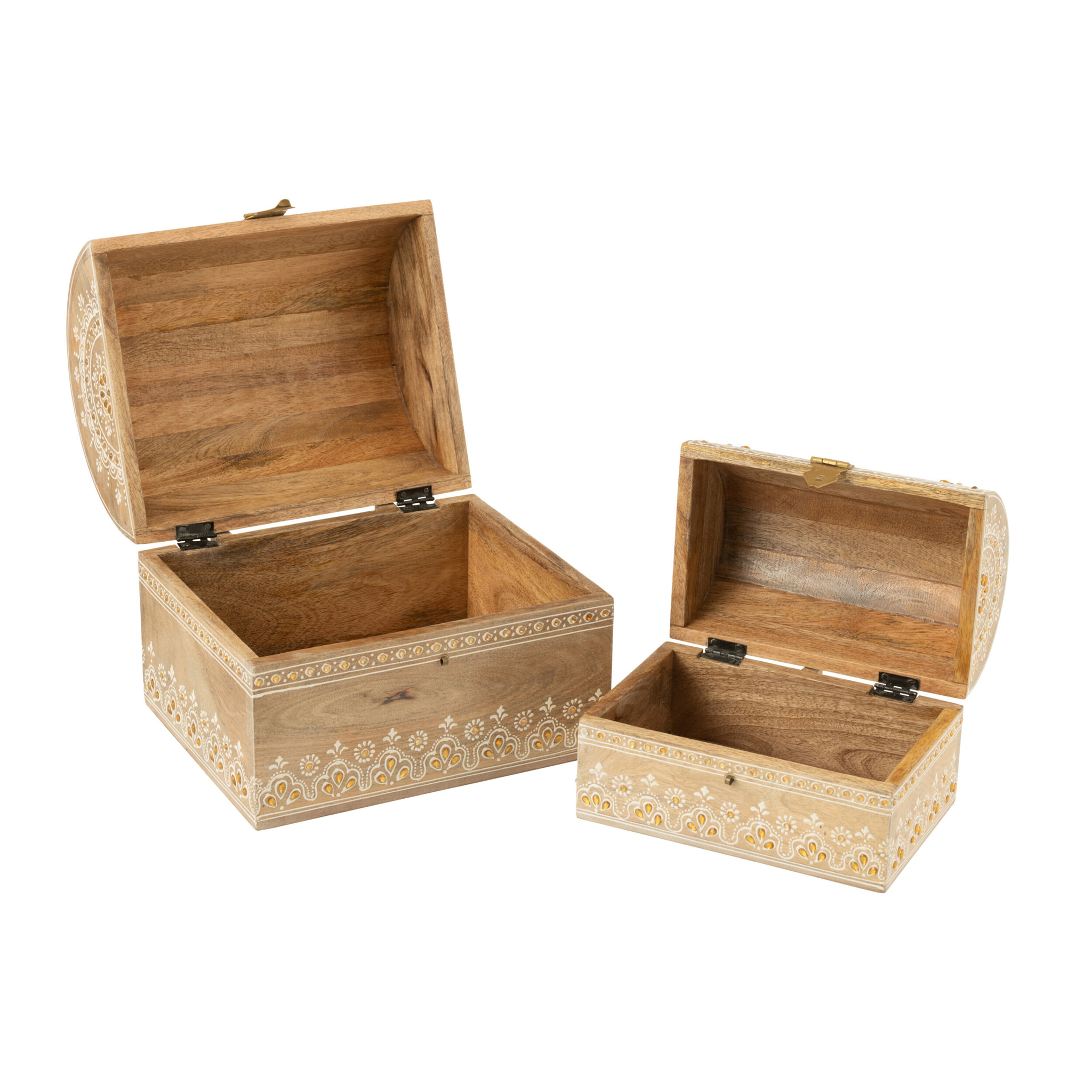 J-Line boîte Rectangle Perles - bois - naturel/blanc - 2 pièces