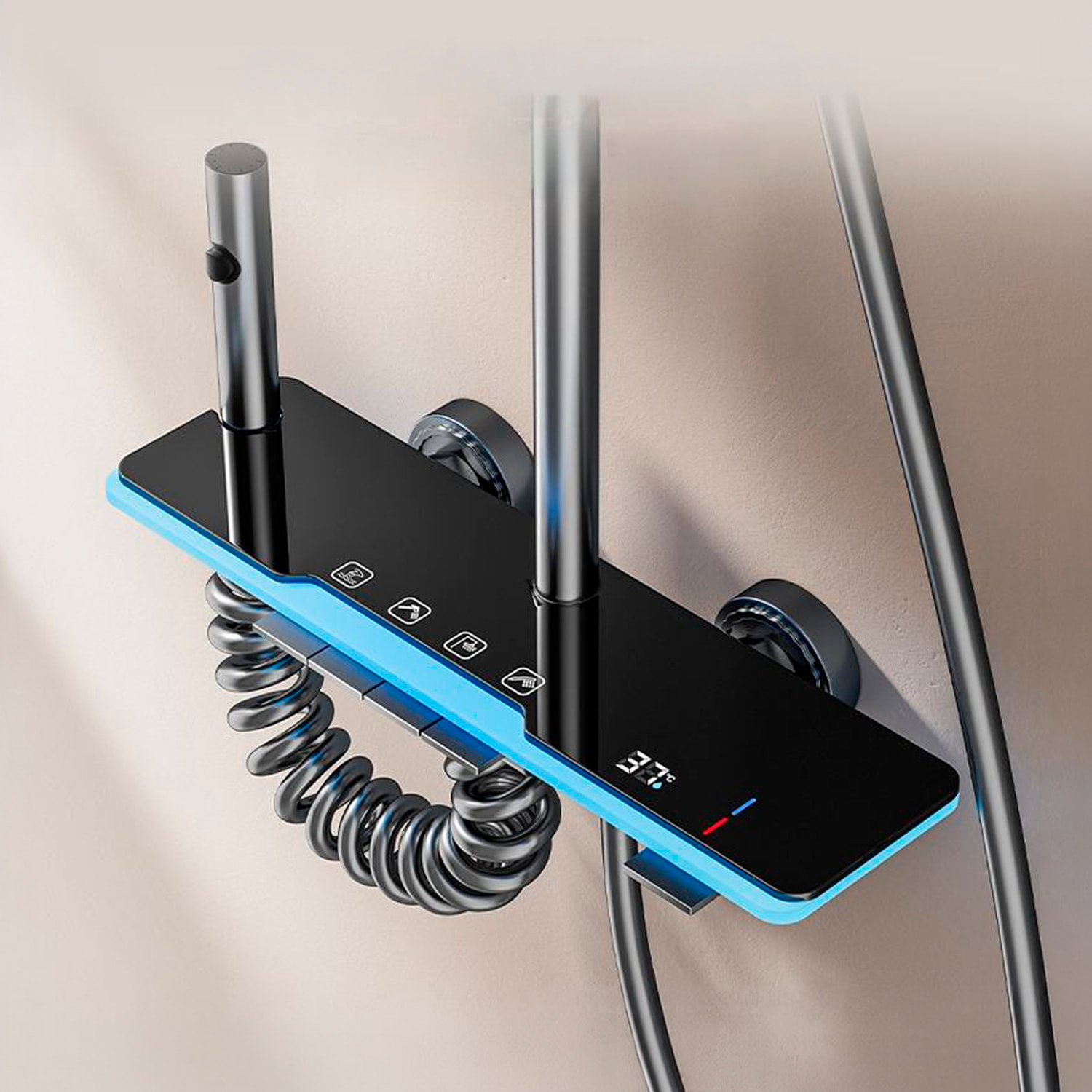 Juego de ducha completo 8806 montado en pared. Con pantalla digital y múltiples modos de agua, con mezclador, iluminación ambiental y control preciso.