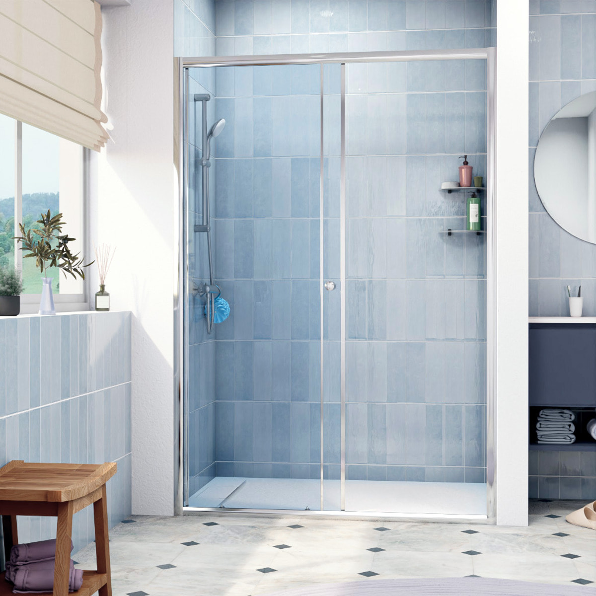 SAT PROJECT  Porte de douche 140x185cm coulissante avec profilé chrome brillant (SATPROMUD140CRT)