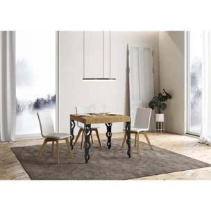 Mesa extensible 90x90/246 cm Karamay Premium Roble Natural estructura Antracita