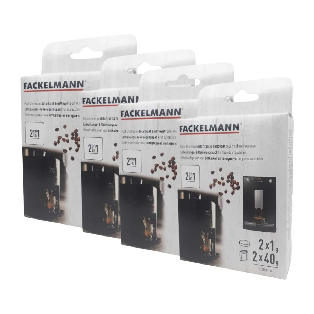 Ensemble de 4 Packs entretien détartrant et nettoyage pour machine à expresso Fackelmann Petit Déjeuner