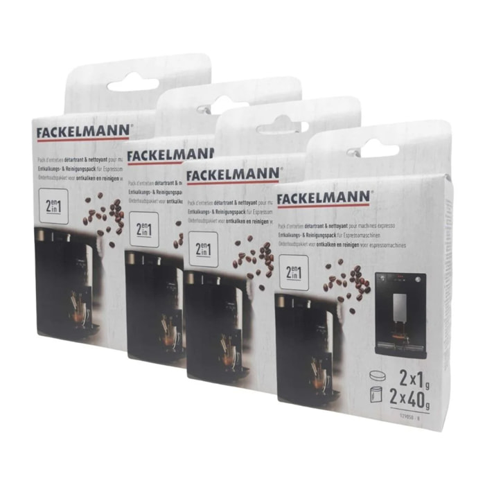 Ensemble de 4 Packs entretien détartrant et nettoyage pour machine à expresso Fackelmann Petit Déjeuner