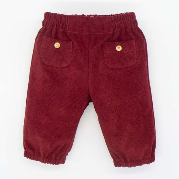 Pantalón con gomitas pana granate