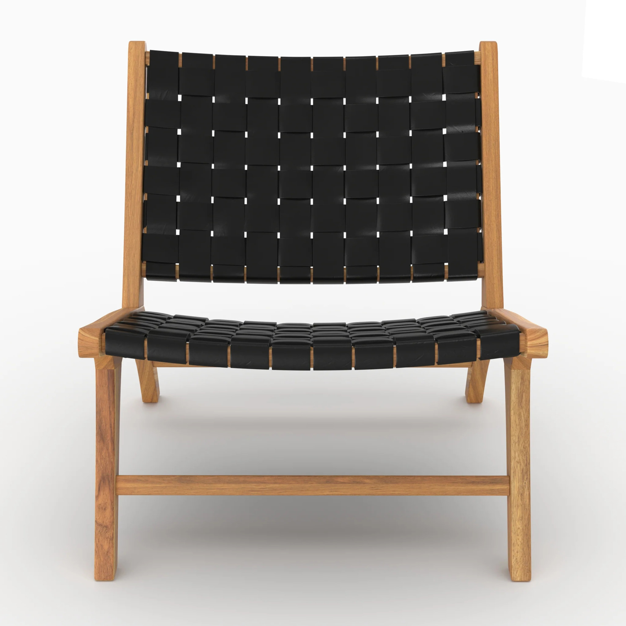 Fauteuil en teck et cuir tréssé noir - Kuna