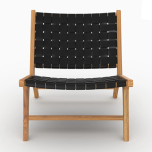 Fauteuil en teck et cuir tréssé noir - Kuna