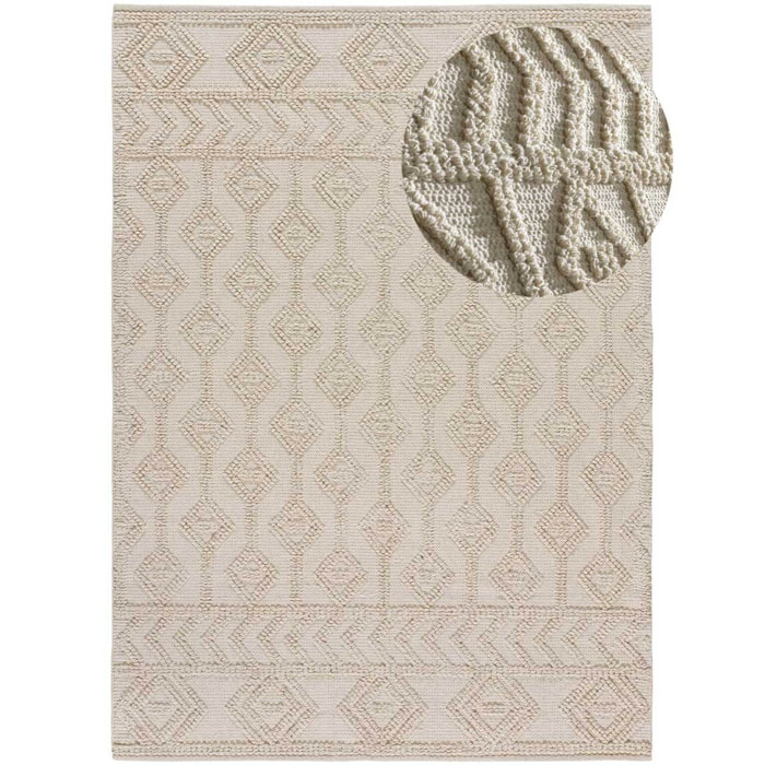 PAMUK Alfombra étnica algodón reciclado con relieve en crema, varias medidas disponibles