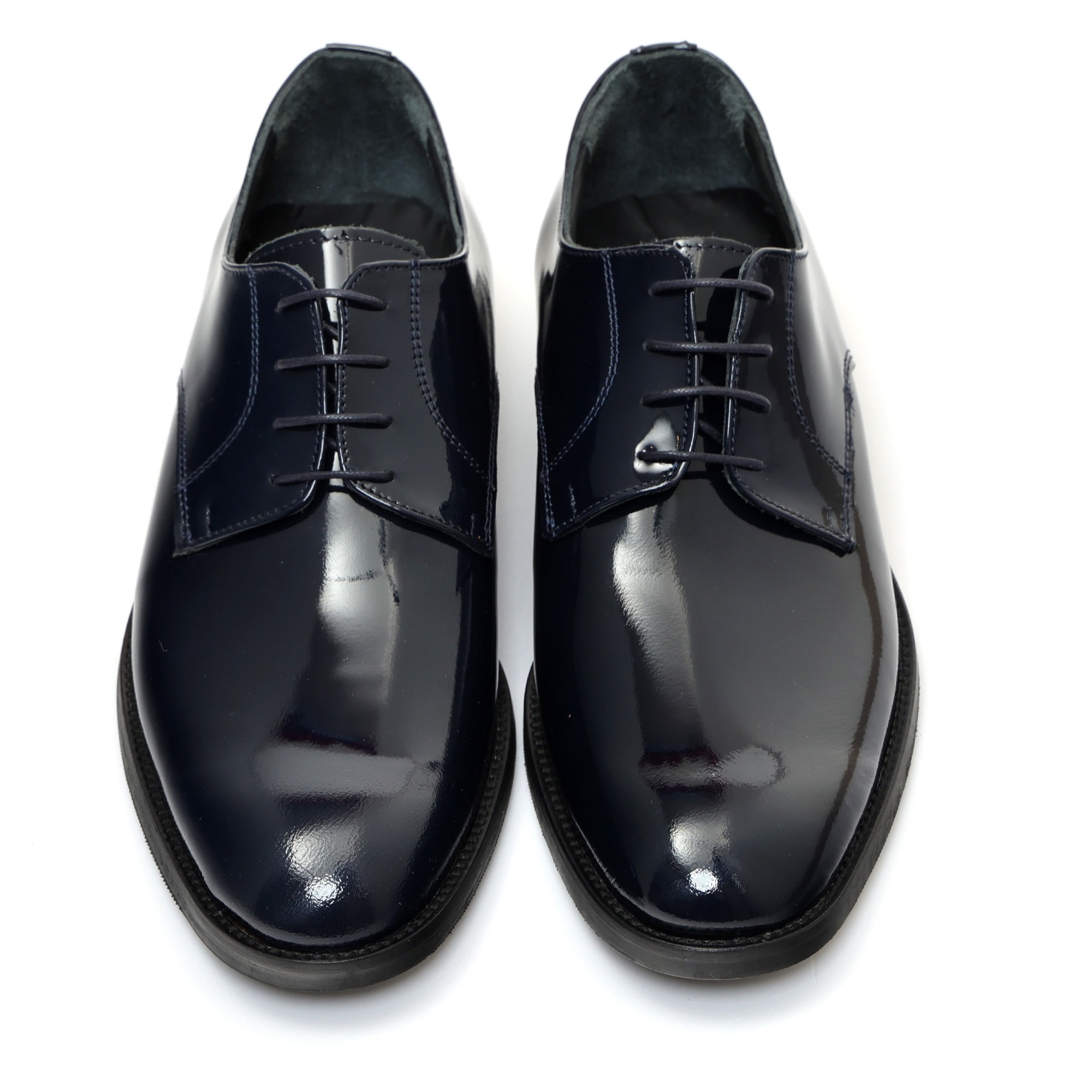 Derby stringate in pelle verniciata con fondo cuoio antiscivolo Blu