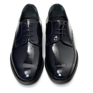 Derby stringate in pelle verniciata con fondo cuoio antiscivolo Blu