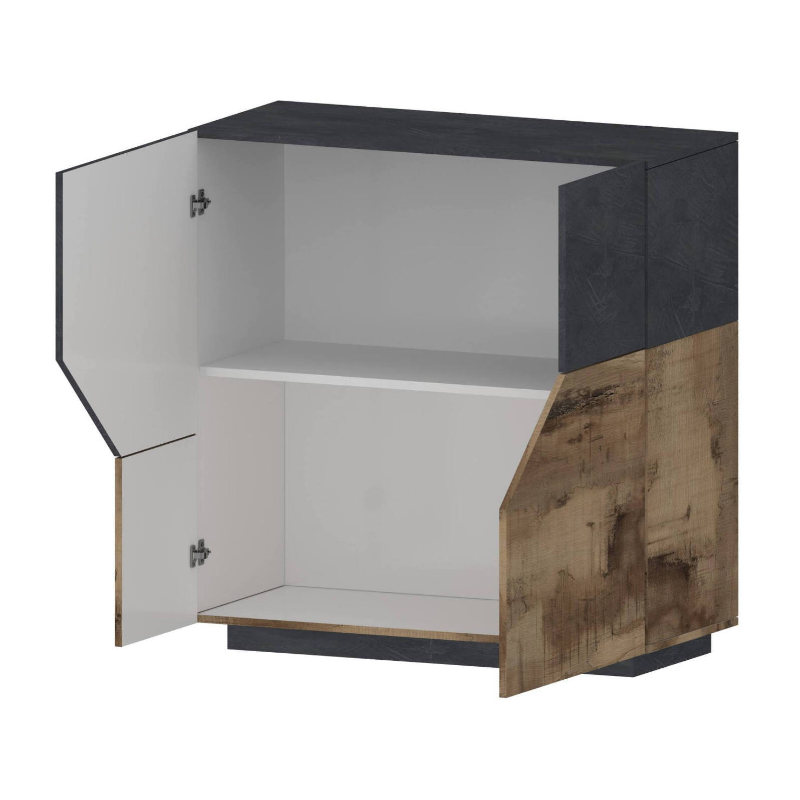 Credenza moderna a 2 ante geometriche, Made in Italy, Madia da cucina, Buffet di design da soggiorno, Cm 79x43h86, Ardesia e Acero