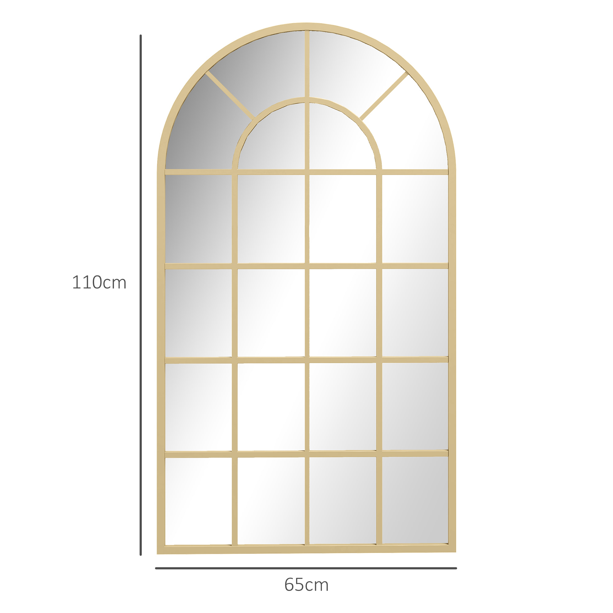 Miroir mural aspect verrière style classique chic - 65L x 110H cm - métal doré verre 3 mm