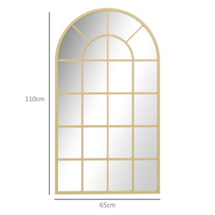 Miroir mural aspect verrière style classique chic - 65L x 110H cm - métal doré verre 3 mm