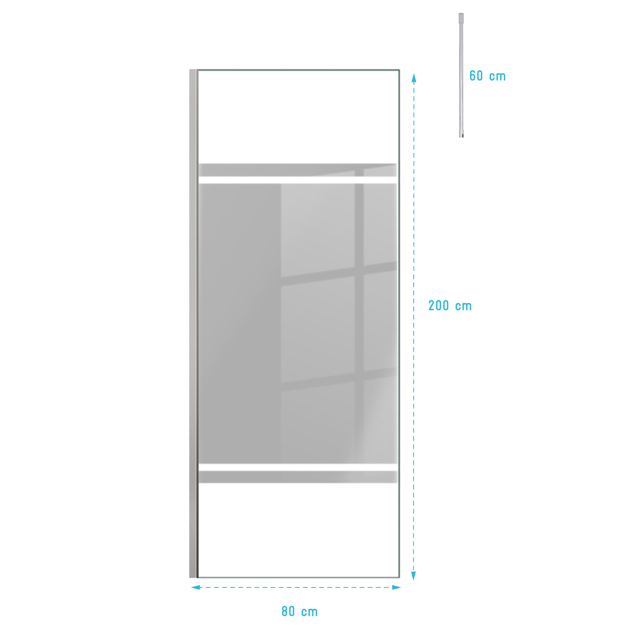 Paroi de Douche 80x200cm Miroir - Profilé + Barre Plafond Finition Chrome - FREEDOM 2 MIRROR