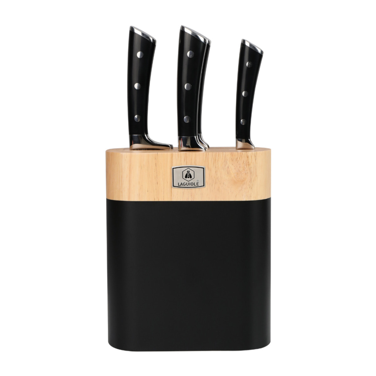 Bloc de 4 couteaux en acier noir - "Lustrobois"