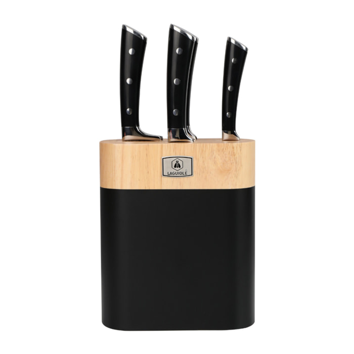 Bloc de 4 couteaux en acier noir - "Lustrobois"