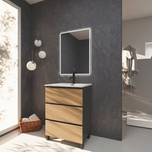 Conjunto de Baño Yinu | 60 cm Negro - Solomon | Tres Cajones | Lavabo Encastrado | No incluye Espejo | Alday