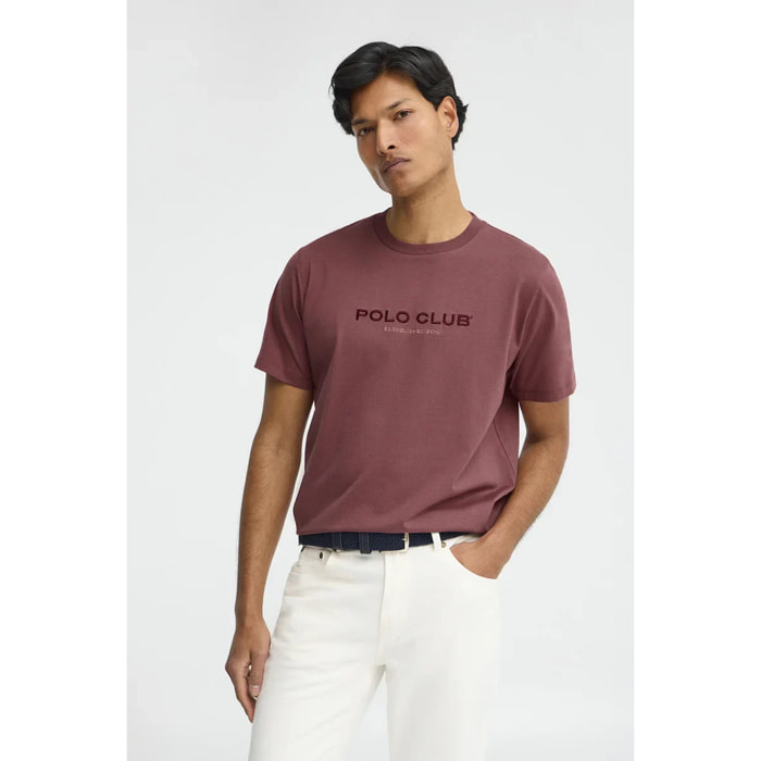 Camiseta rosa vino de manga corta con bordado Established 2012 Polo Club