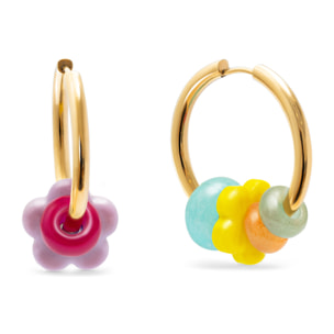Pendientes Aro Carmen True Flower Colors Acero Baño Oro