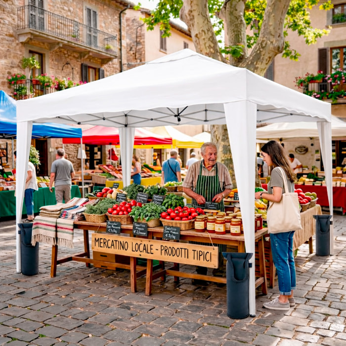Gazebo Pieghevole 3x4 M in Acciaio con Telo Idrorepellente 160 g/m² Anti-UV Struttura Robusta Apertura Rapida Fisarmonica con Borsa e 4 Sacche Bianco